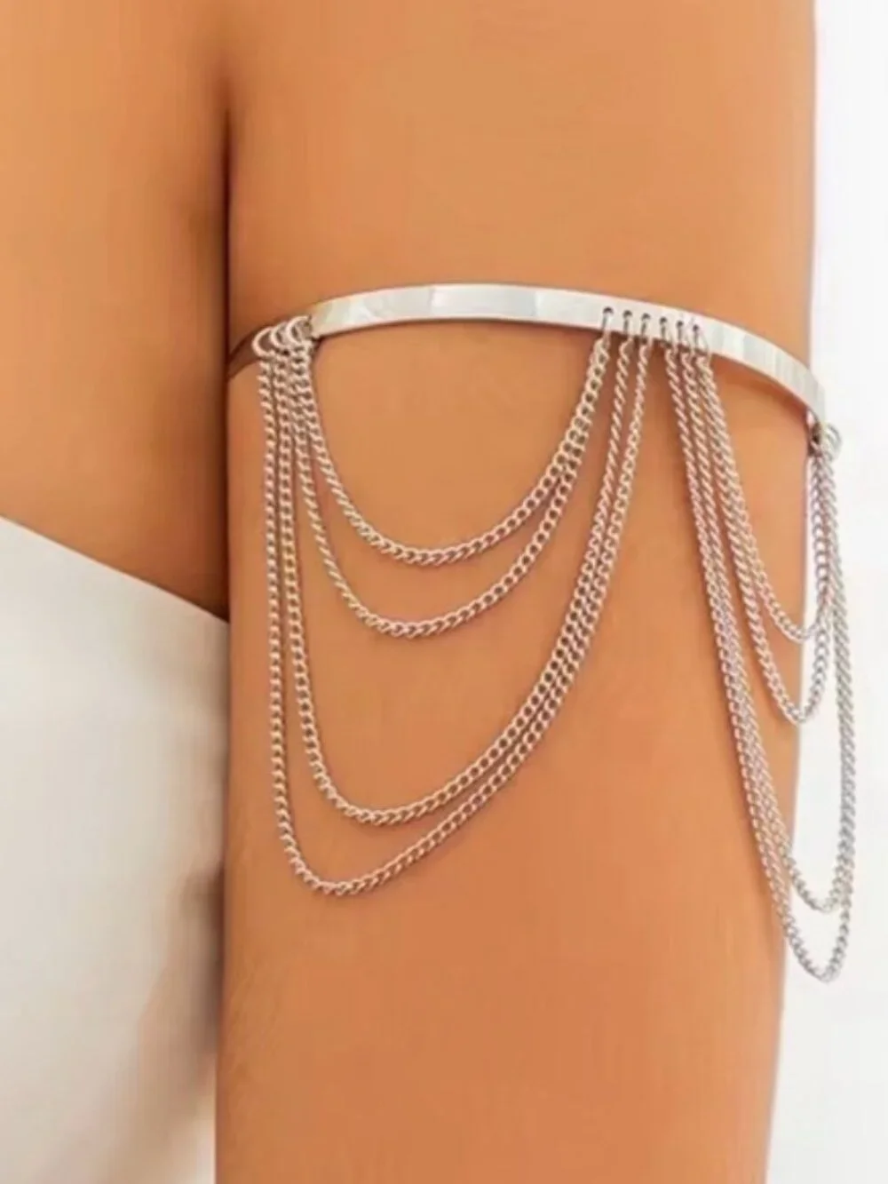 Women's Upper Arm Cuff Bracelet Draped Tassel Chain Armlet (Gold & Silver)